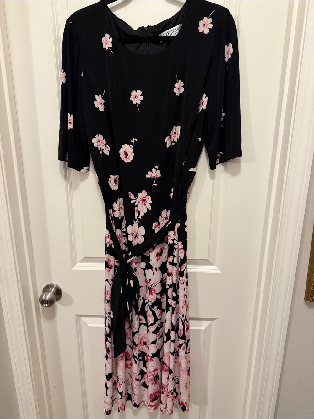 Kasper Black Midi Dress with Pink Floral Print